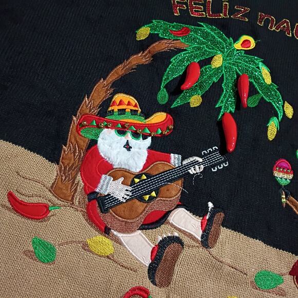 Ugly Christmas Sweater 3x(24W/26W) Feliz Navidad Chili Peppers Santa Avacados - Picture 3 of 12